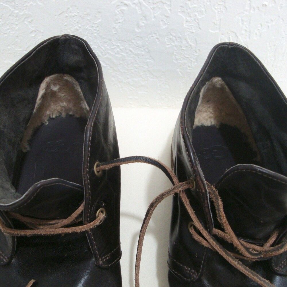 Ugg Chukka Boots Black Leather Shearling Lined Men 11 12 13 Ankle Lace Up Shoes - Picture 5 of 5